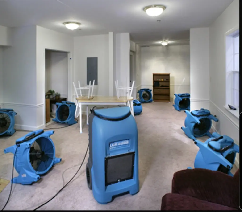 Air movers and dehumidifier setup for Water Damage Restoration in Upper Merion